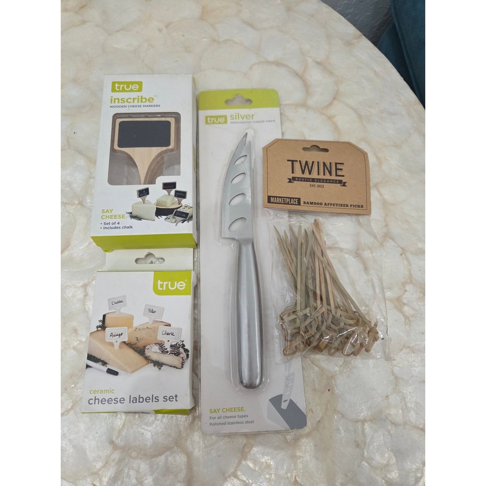 True &‎ Twine Charcuterie Set Cheese Knife Wooden Markers Ceramic Labels Picks